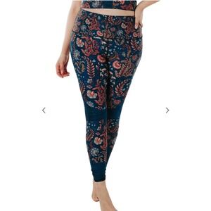 Yoga Democracy Festival Denim Leggings Womens XL Blue Floral High Rise 32 Inseam